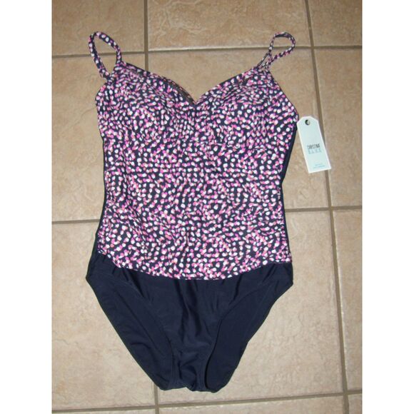 NEW Colorful Sz 12 Adjustable Straps Built in Bra 1 Pc Swimsuit CHRISTINA BLUE - Picture 3 of 5